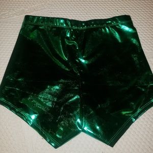 Green metallic rave shorts